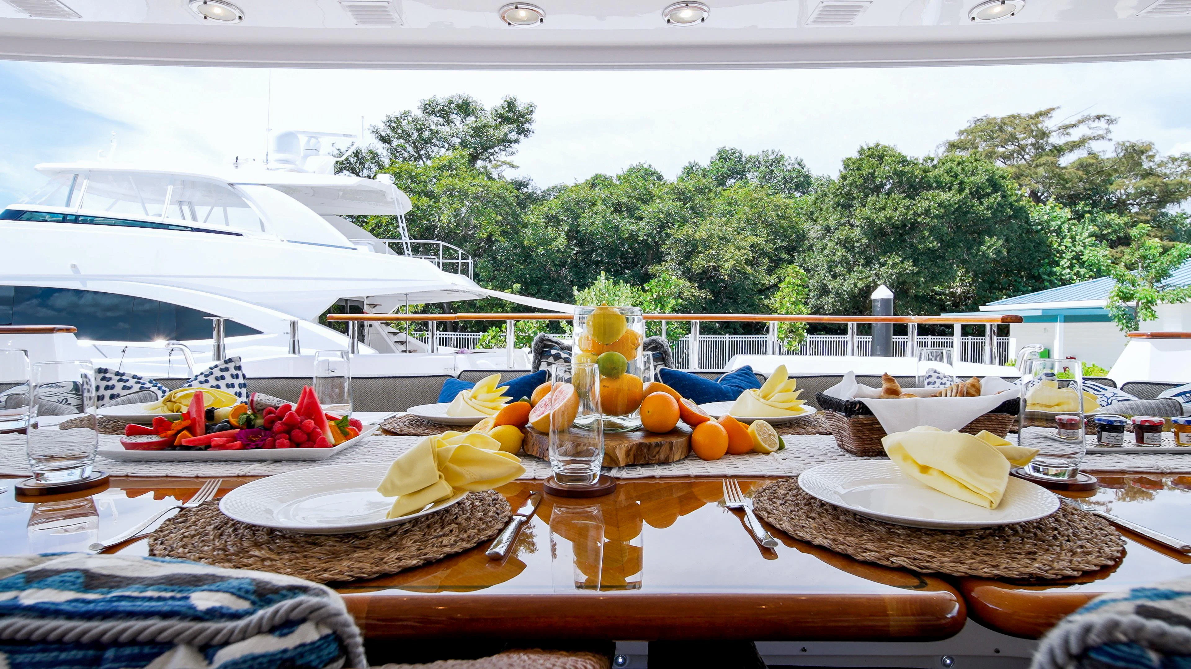 a table with fruit on it aboard VALHALLA Yacht for Sale