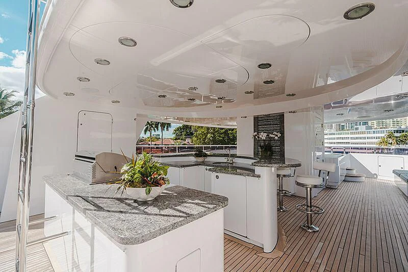 a large kitchen with a large island aboard VALHALLA Yacht for Sale