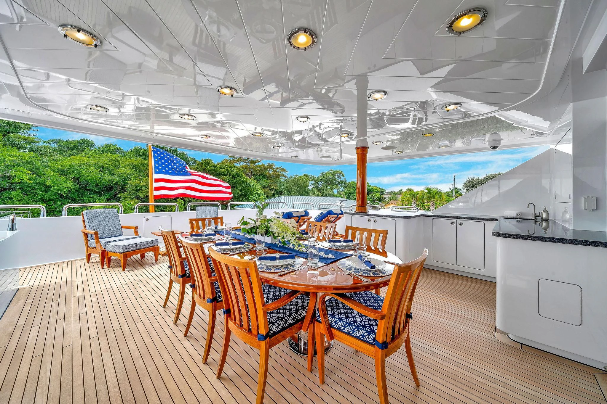 a large room with tables and chairs aboard VALHALLA Yacht for Sale
