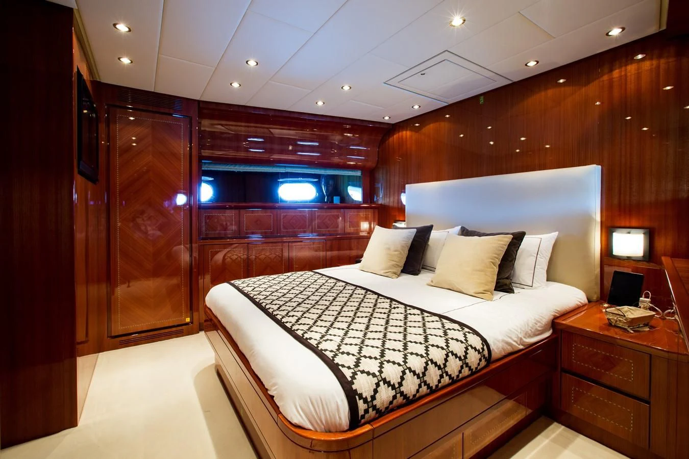 a bed in a room aboard KIDI ONE Yacht for Sale