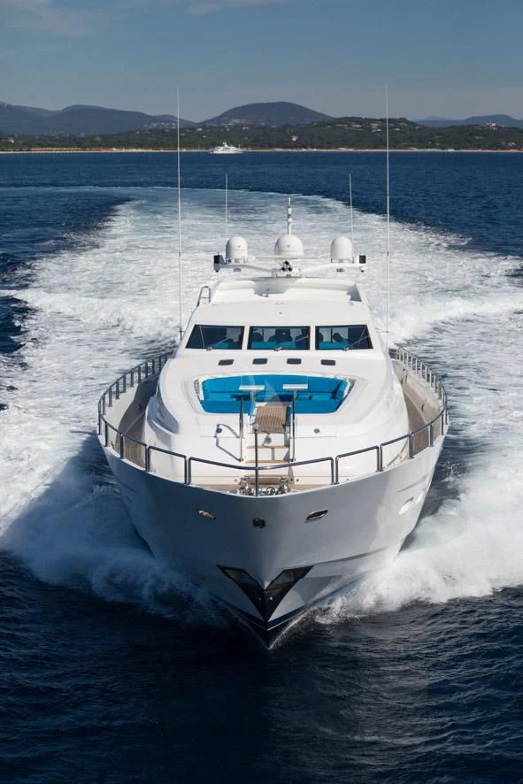 a white boat in the water aboard KIDI ONE Yacht for Sale