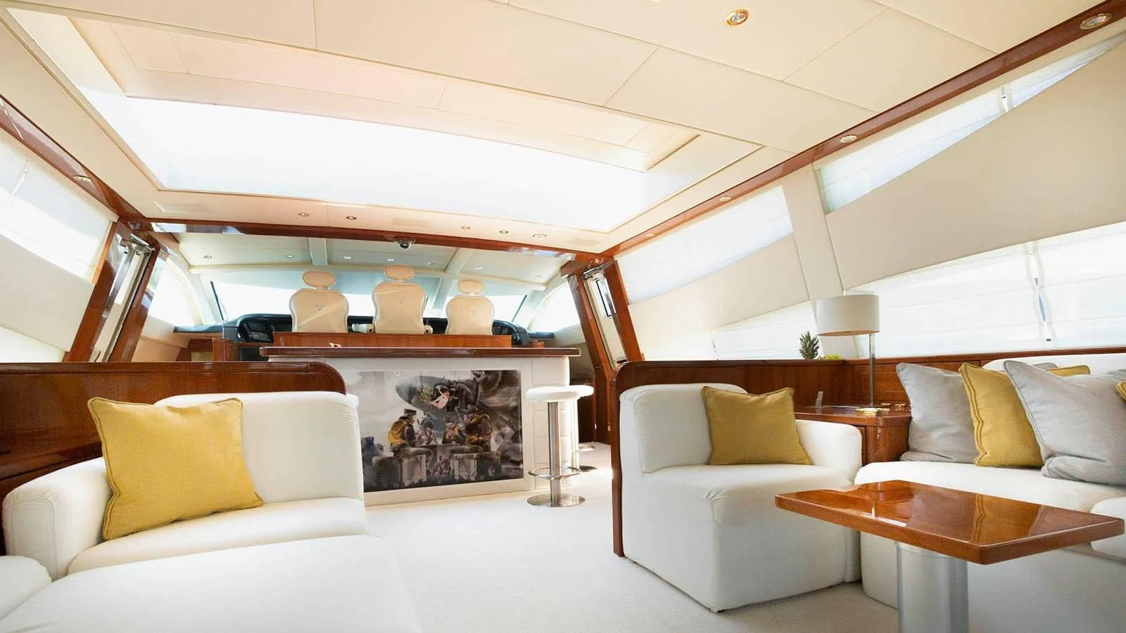 a room with a couch and a fireplace aboard KIDI ONE Yacht for Sale