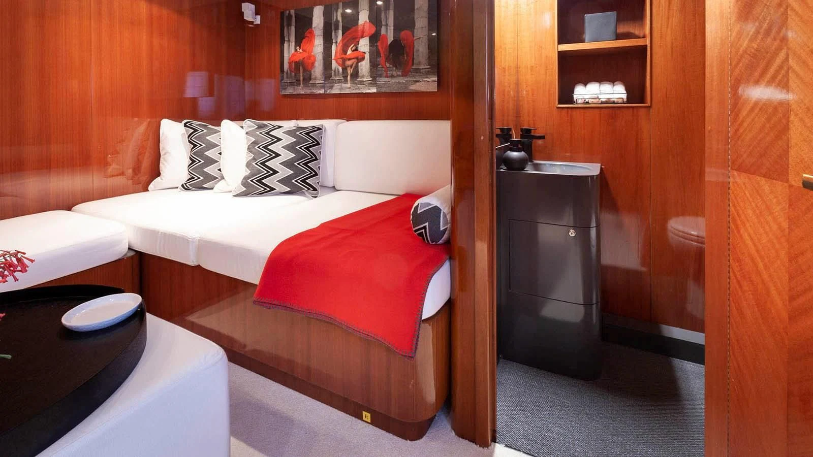 a bed in a room aboard KIDI ONE Yacht for Sale