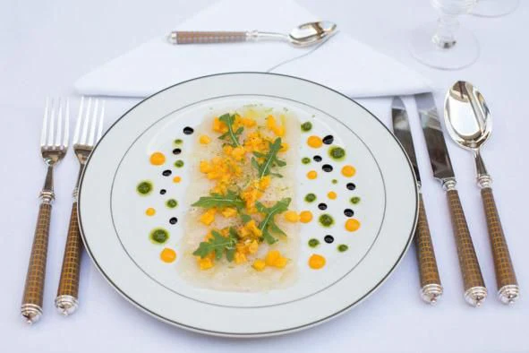 a plate with food on it aboard KIDI ONE Yacht for Sale