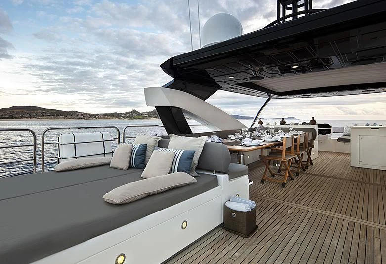 a boat on a deck aboard BRAVA Yacht for Sale