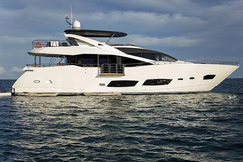 a white yacht in the water aboard BRAVA Yacht for Sale