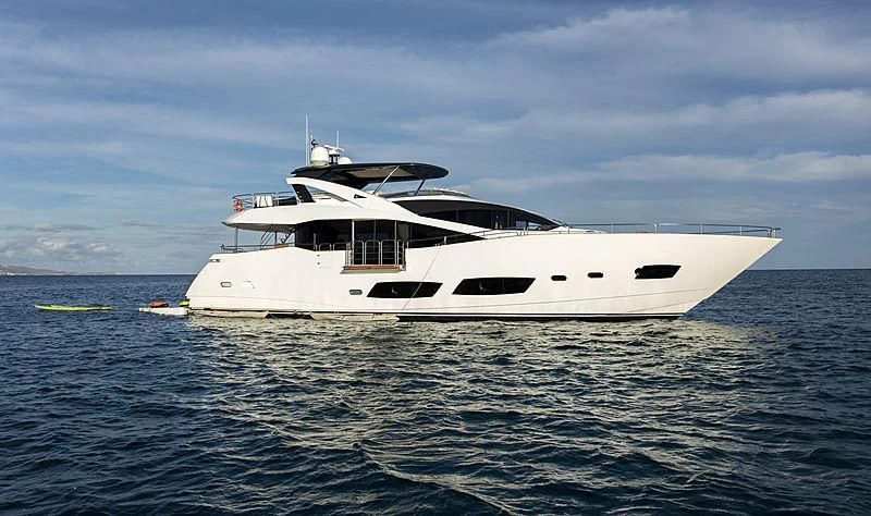 a white yacht in the water aboard BRAVA Yacht for Sale