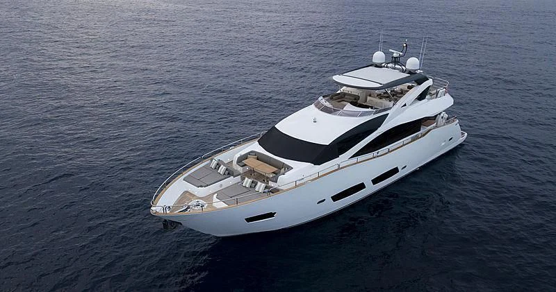 a white boat on the water aboard BRAVA Yacht for Sale