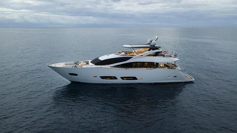 a white yacht in the water aboard BRAVA Yacht for Sale
