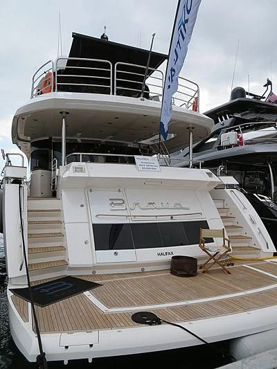 a boat on a dock aboard BRAVA Yacht for Sale