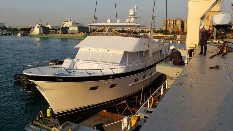 a boat docked at a pier aboard JULIANNE Yacht for Sale