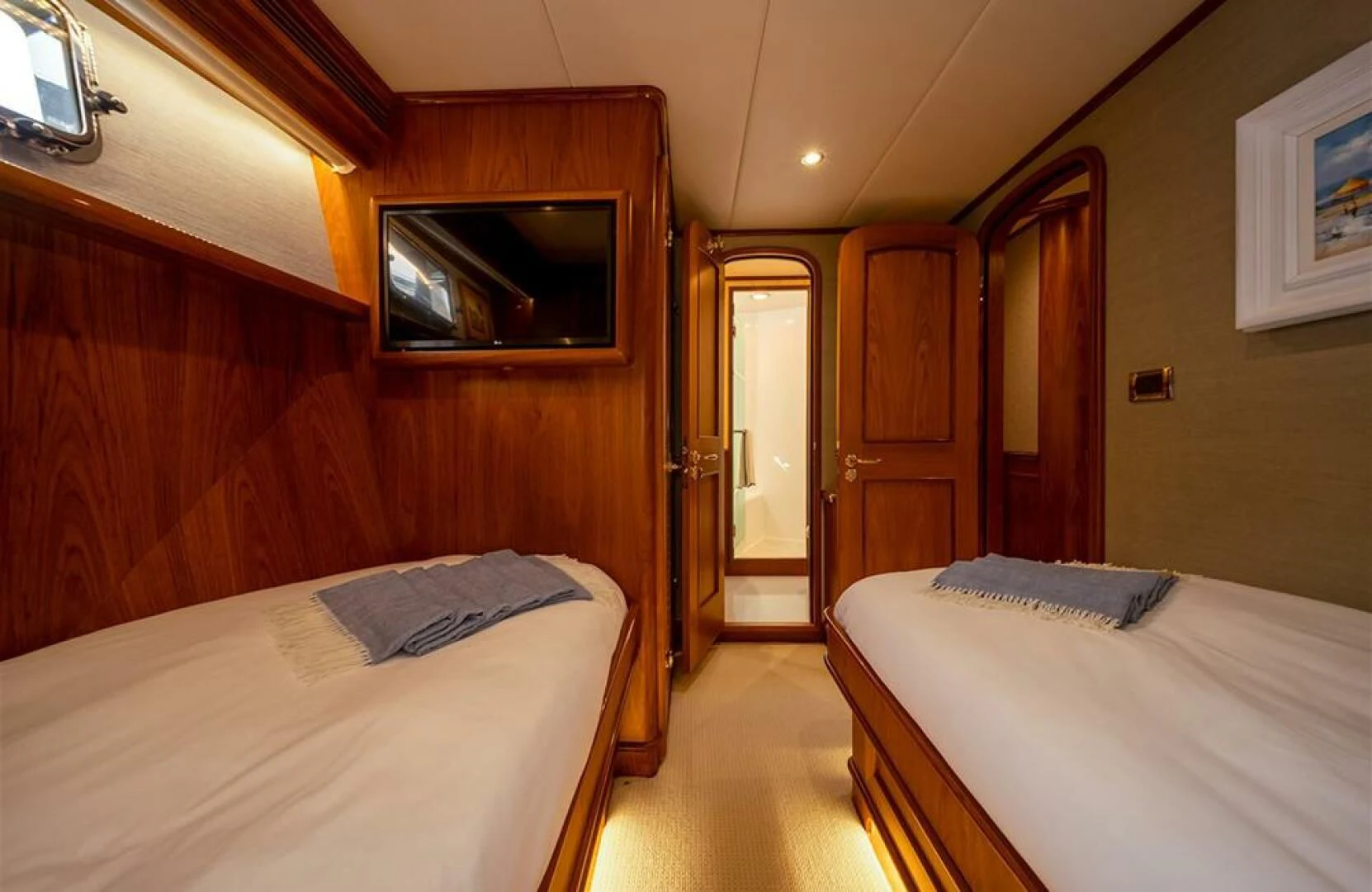 a room with two beds aboard JULIANNE Yacht for Sale