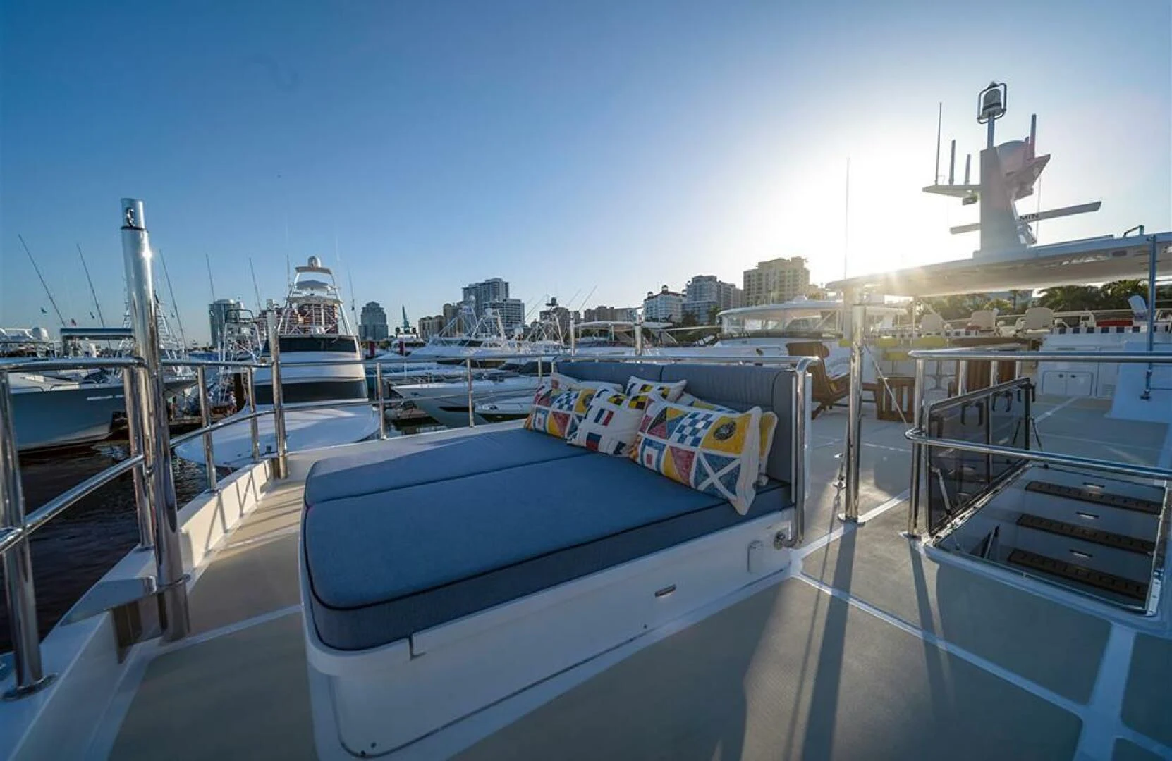 a boat docked at a pier aboard JULIANNE Yacht for Sale