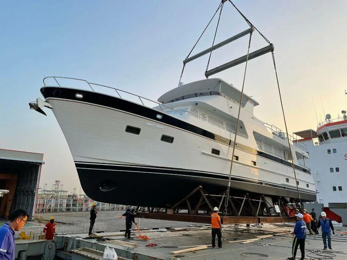 a large white boat docked aboard JULIANNE Yacht for Sale