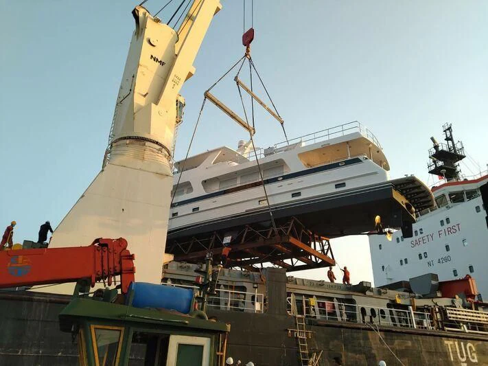 a large boat docked at a port aboard JULIANNE Yacht for Sale