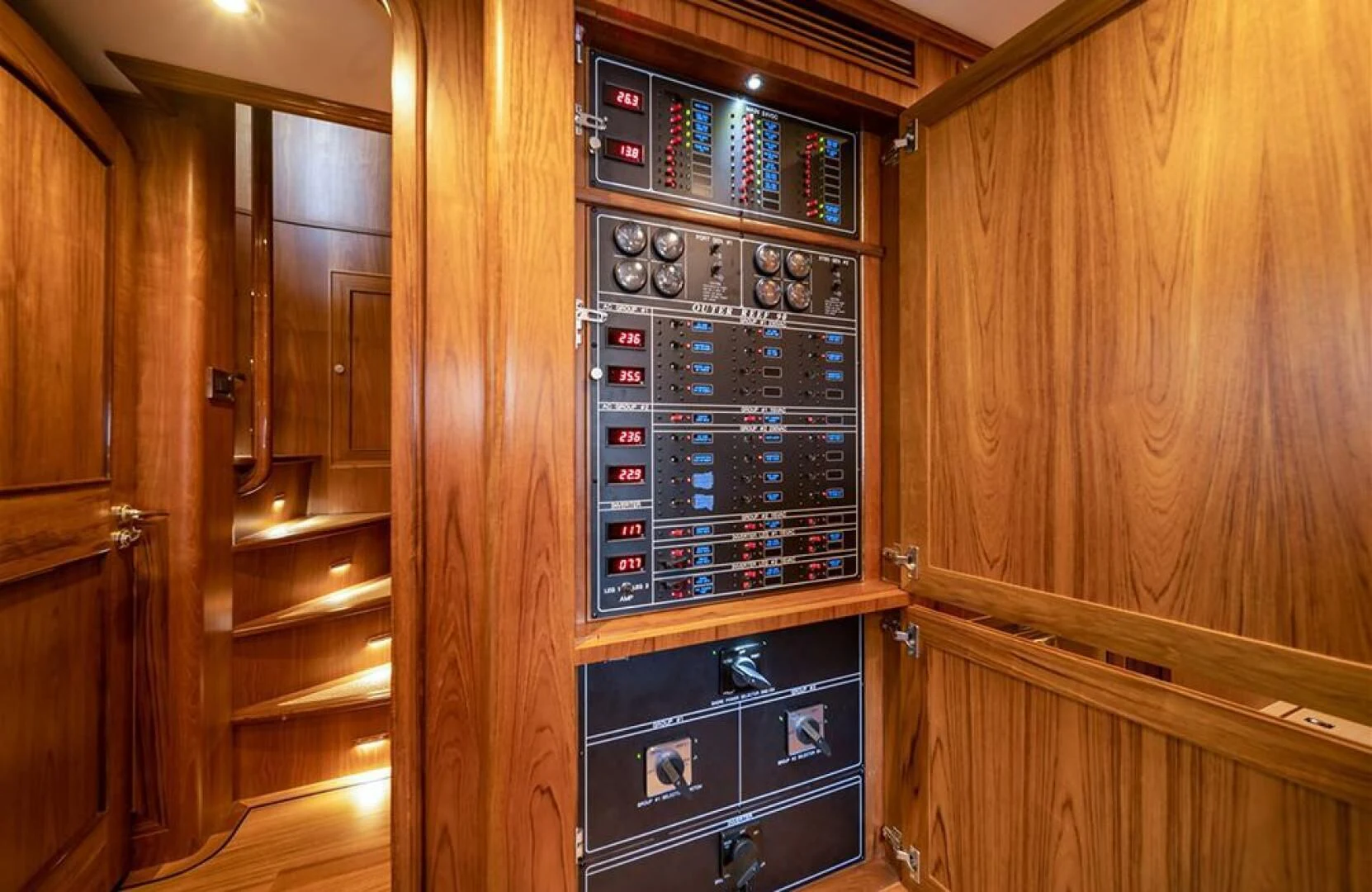 a computer tower in a wooden room aboard JULIANNE Yacht for Sale