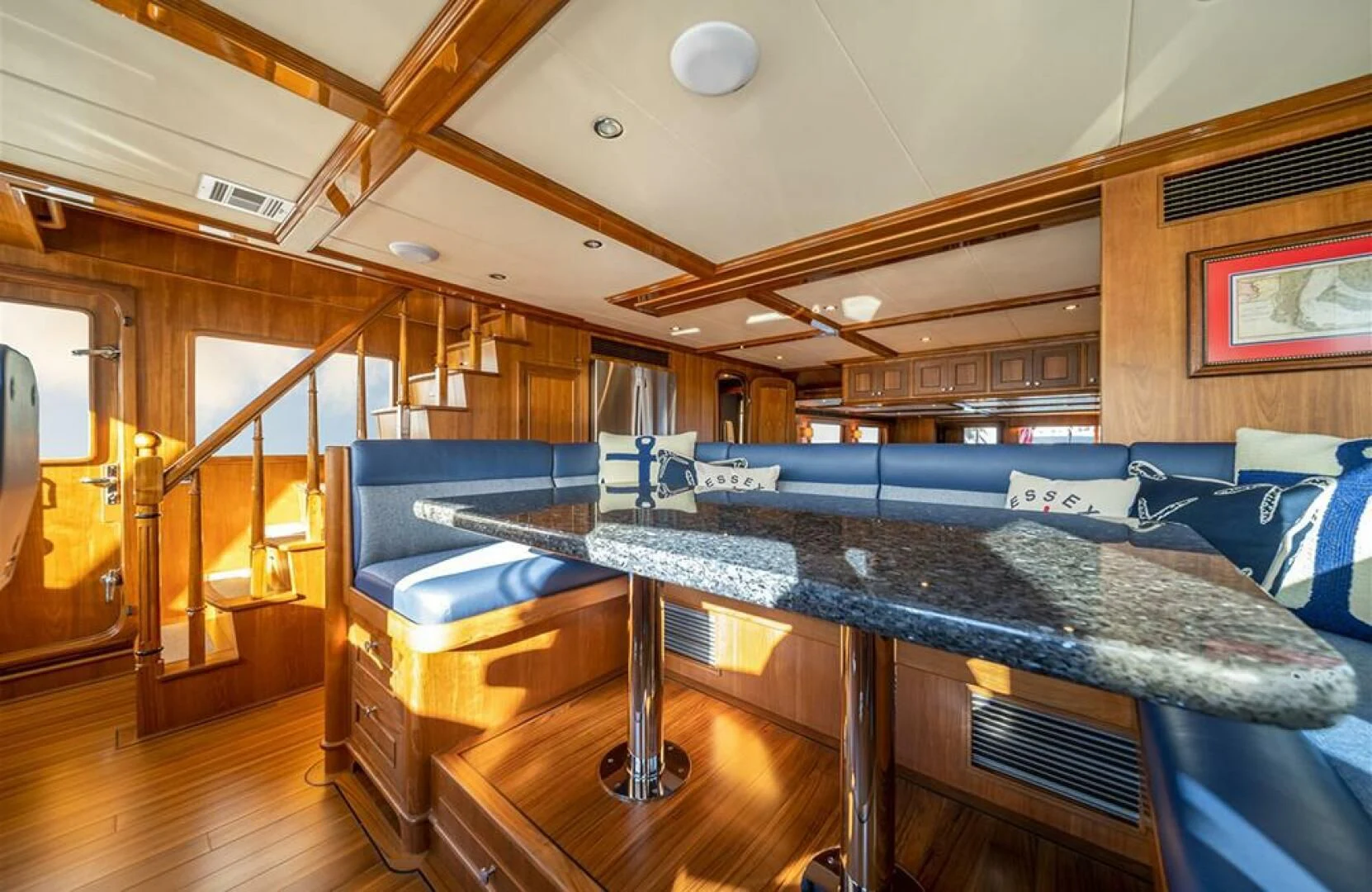 a large room with a pool table aboard JULIANNE Yacht for Sale