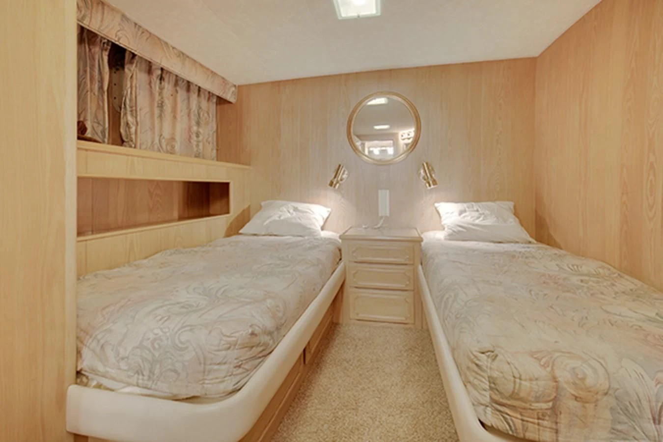 a couple of beds in a hotel room aboard EXCALIBUR Yacht for Sale