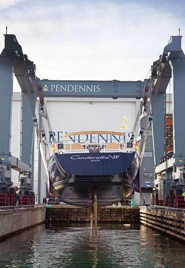 a large ship docked aboard CERVO Yacht for Sale