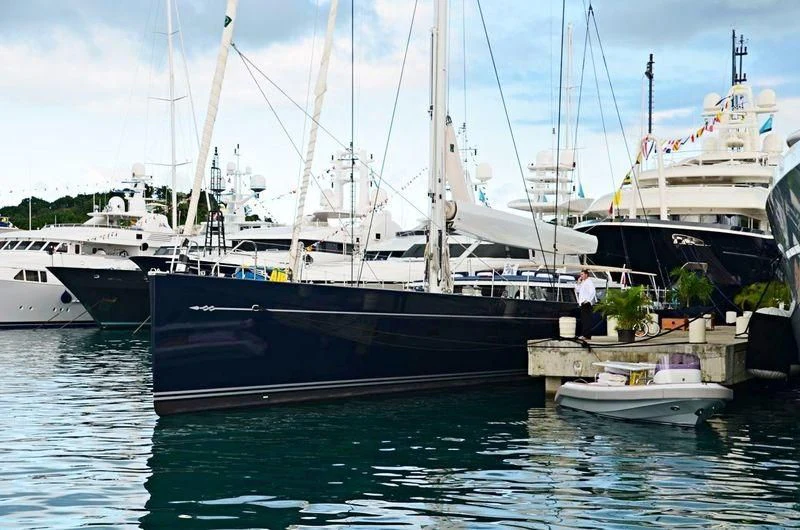 several boats in a harbor aboard CERVO Yacht for Sale