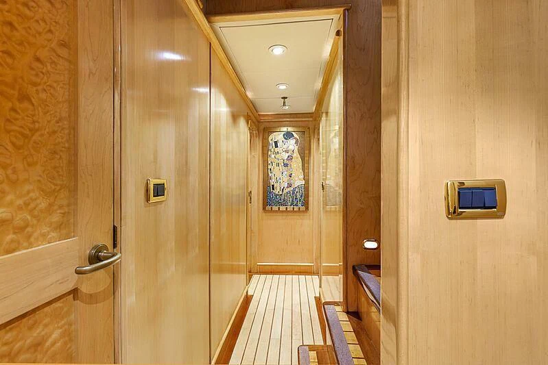 a bathroom with a glass door aboard HOLIDAY Yacht for Sale