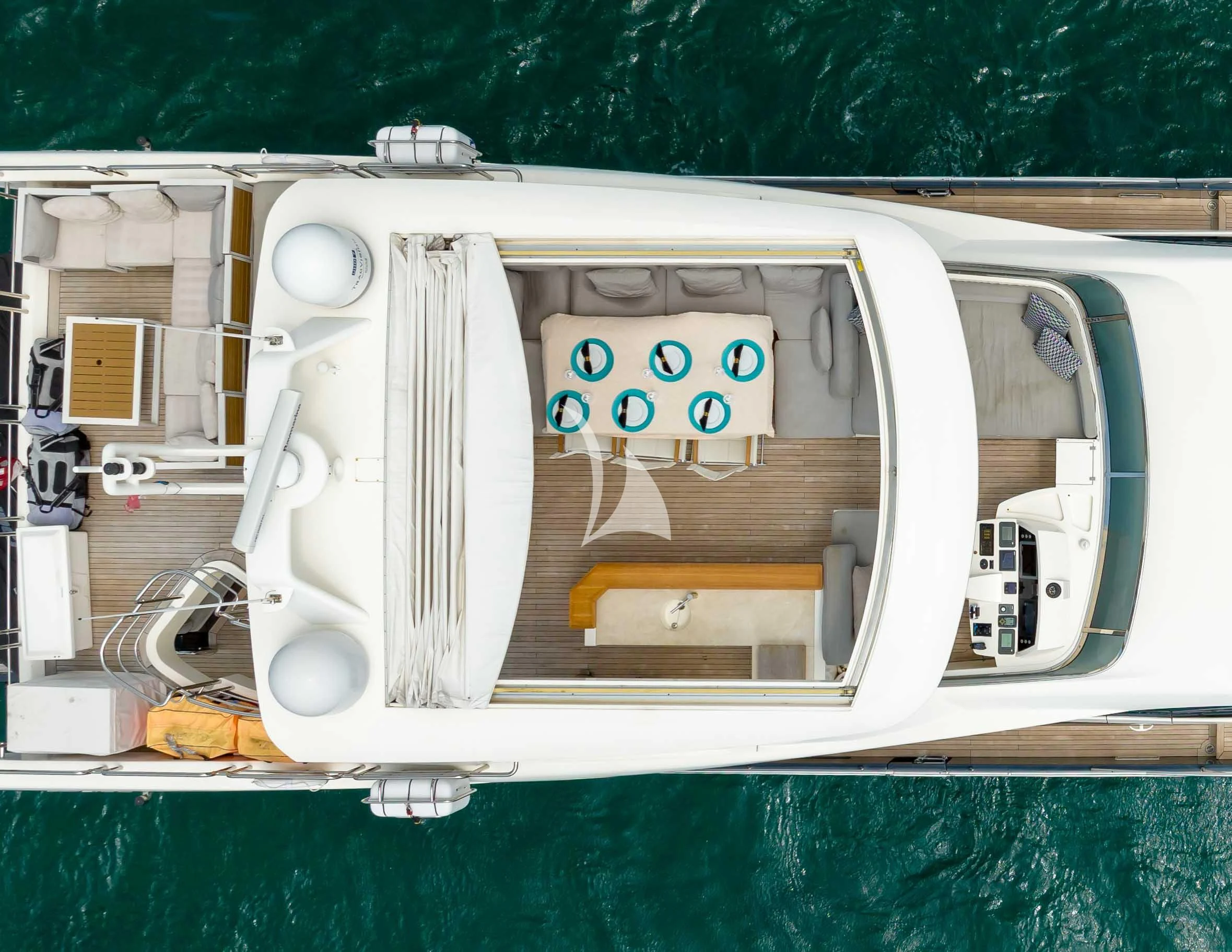 a white vehicle with a cartoon character on it aboard SKY Yacht for Sale
