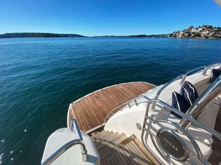 a boat on the water aboard CHAOS Yacht for Sale