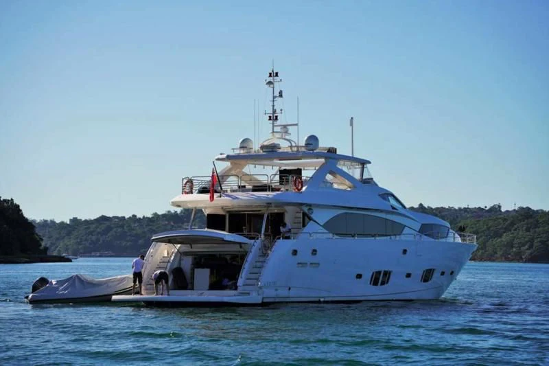 a boat on the water aboard CHAOS Yacht for Sale