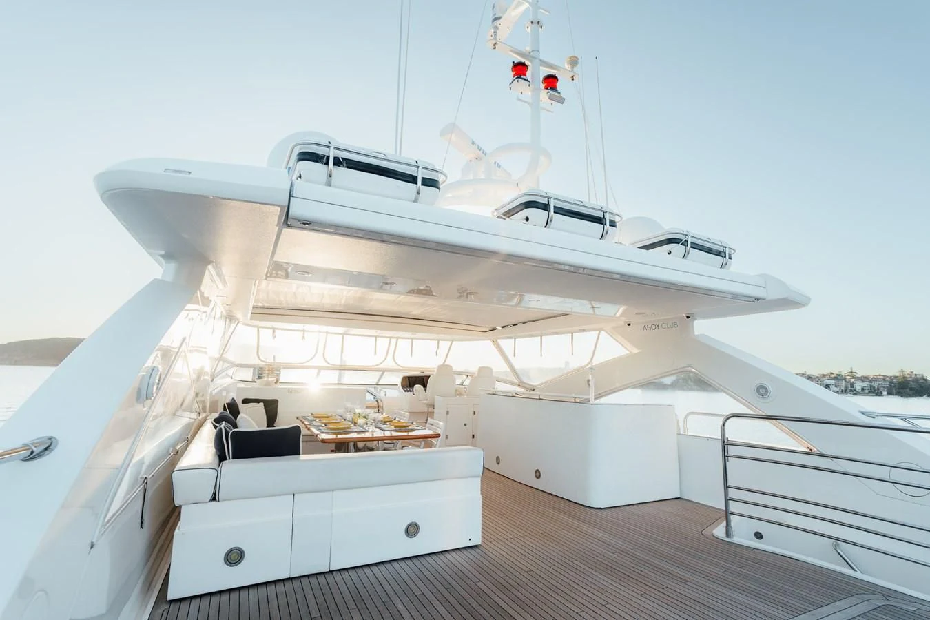 a large white boat aboard CHAOS Yacht for Sale