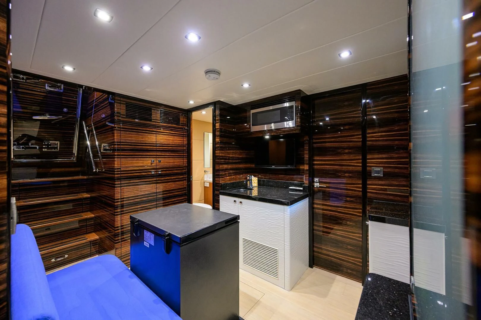 a room with a large shelf aboard FUJIMO Yacht for Sale
