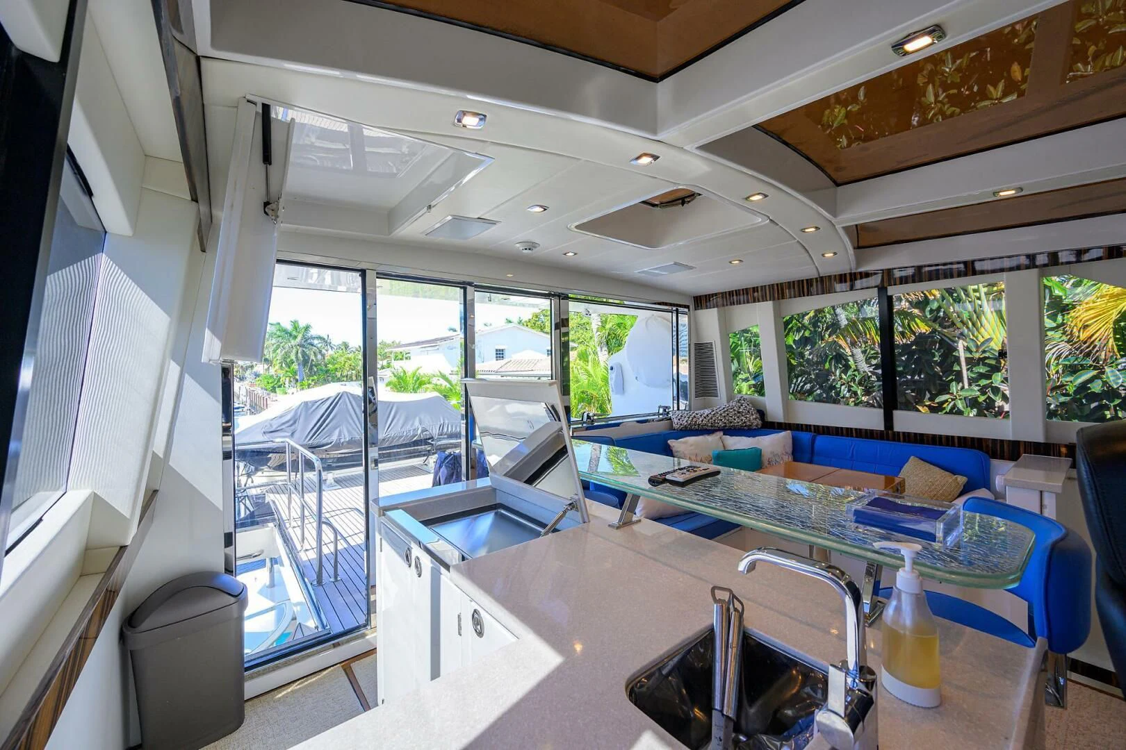 a large open air living room aboard FUJIMO Yacht for Sale