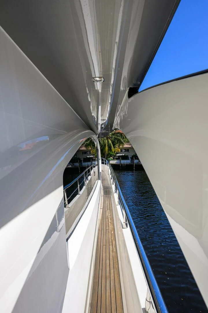 a long wooden bridge aboard FUJIMO Yacht for Sale