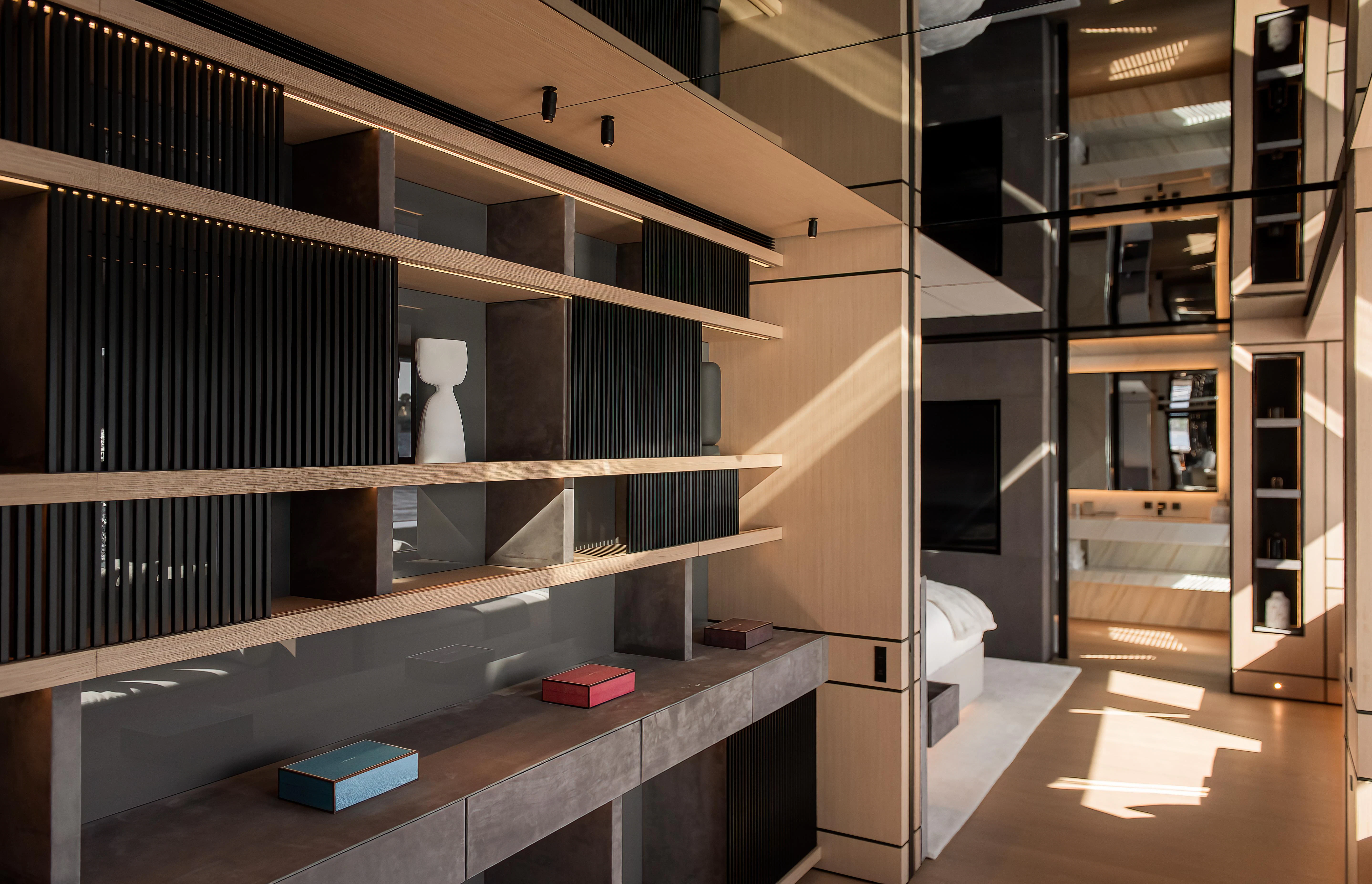a room with shelves and a shelf aboard ACE Yacht for Sale