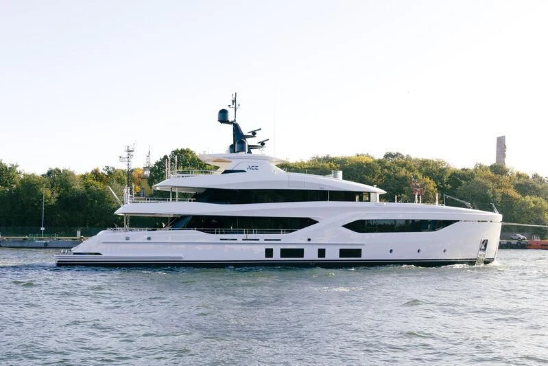 a large white yacht aboard ACE Yacht for Sale