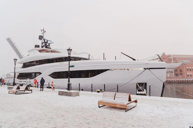 a large ship in a snowy area aboard ACE Yacht for Sale