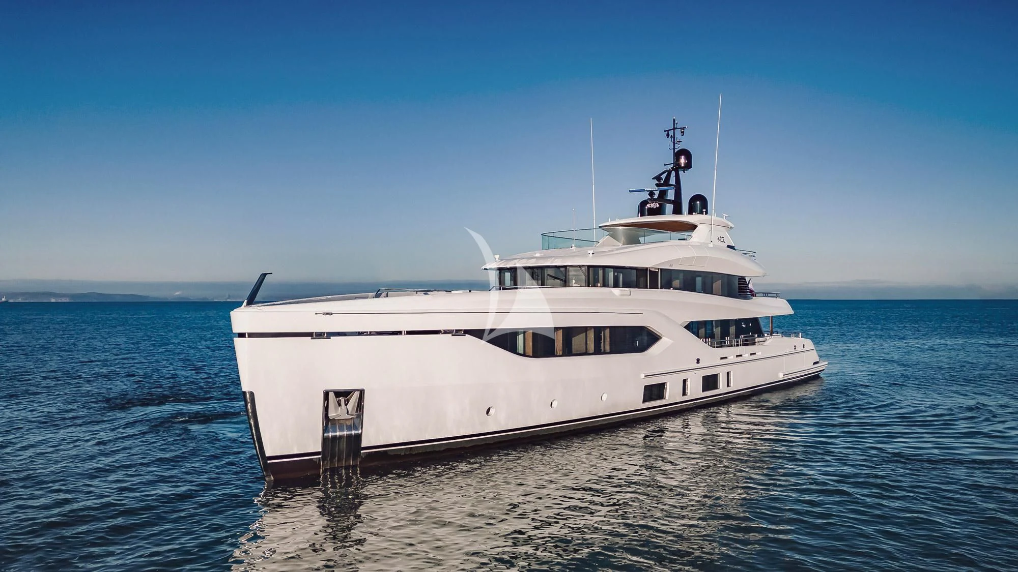 a white boat in the water aboard ACE Yacht for Sale