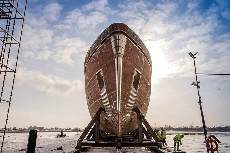 a large metal tower with people standing on it aboard ACE Yacht for Sale