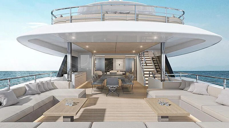 a large white boat on a boat aboard ACE Yacht for Sale