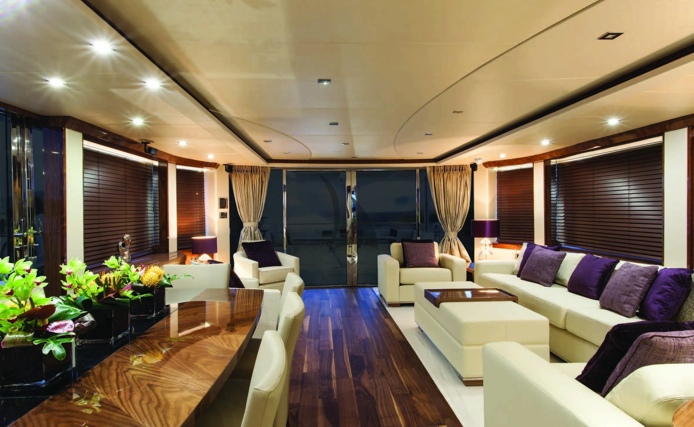 a living room with a large window aboard HIGH ENERGY Yacht for Sale