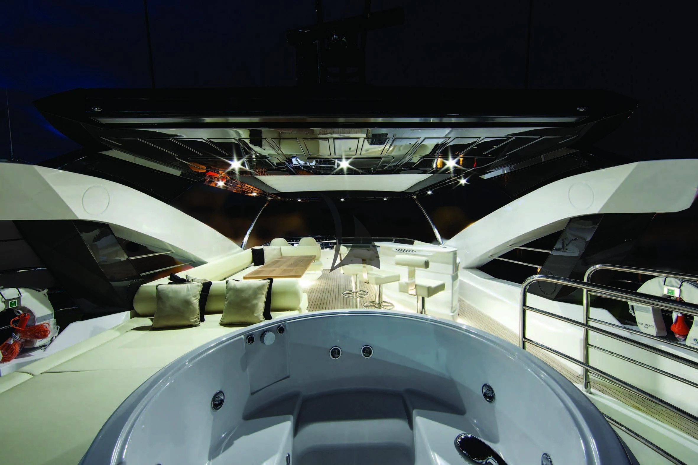 the inside of a car aboard HIGH ENERGY Yacht for Sale