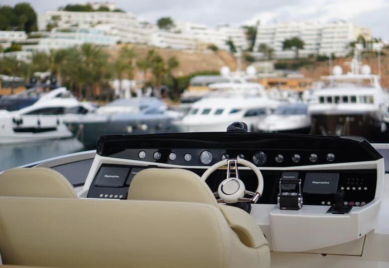 the inside of a car aboard HIGH ENERGY Yacht for Sale