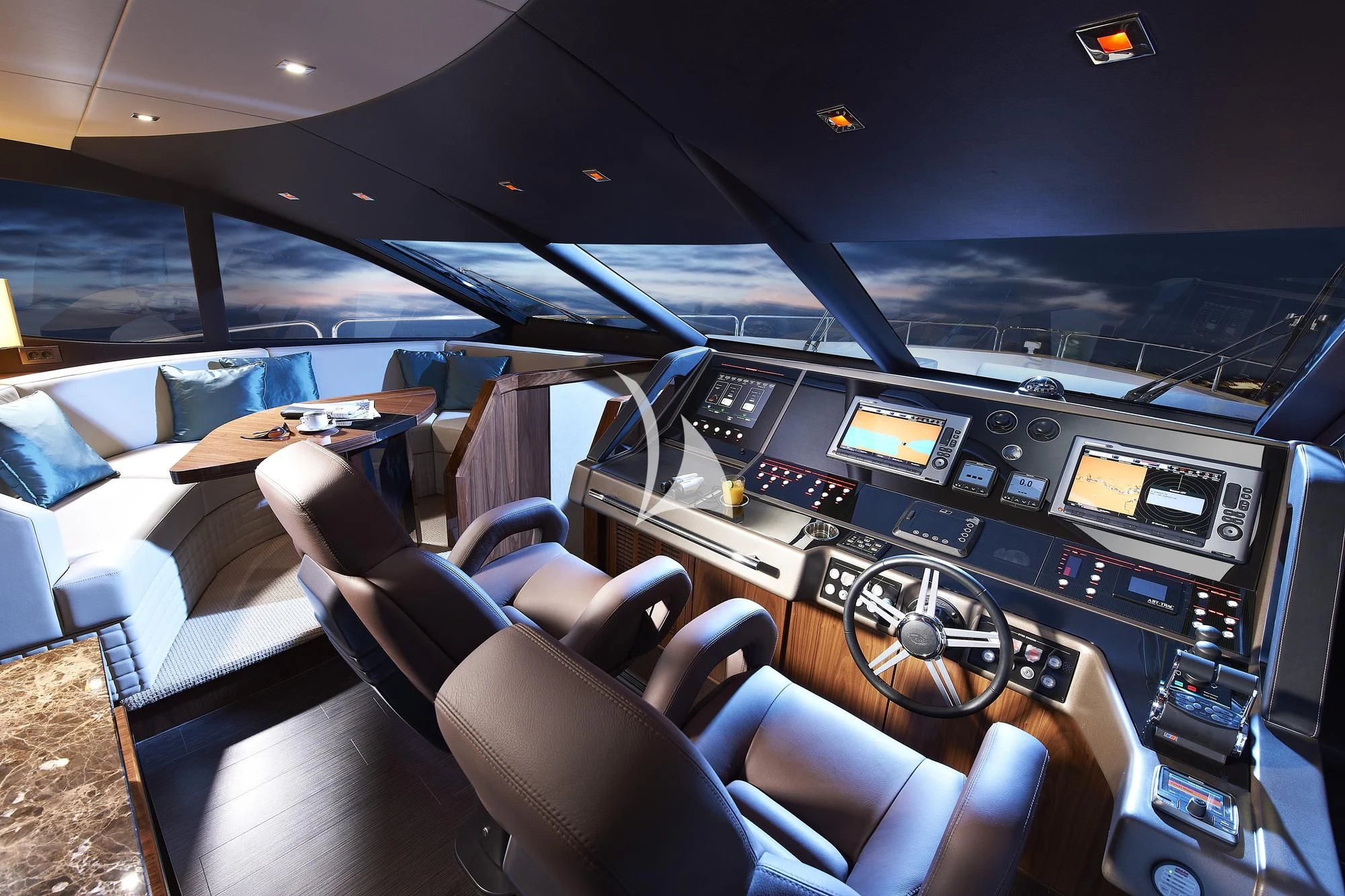 inside of a car aboard HIGH ENERGY Yacht for Sale