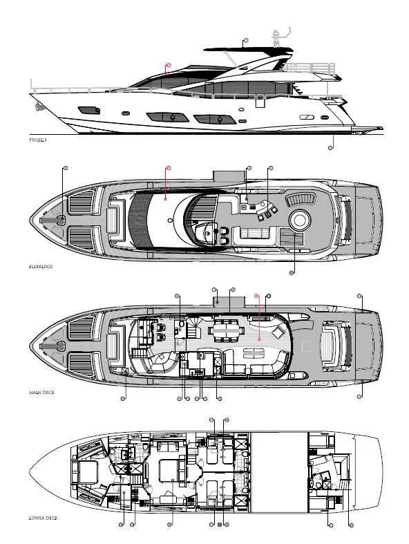 diagram, engineering drawing aboard HIGH ENERGY Yacht for Sale