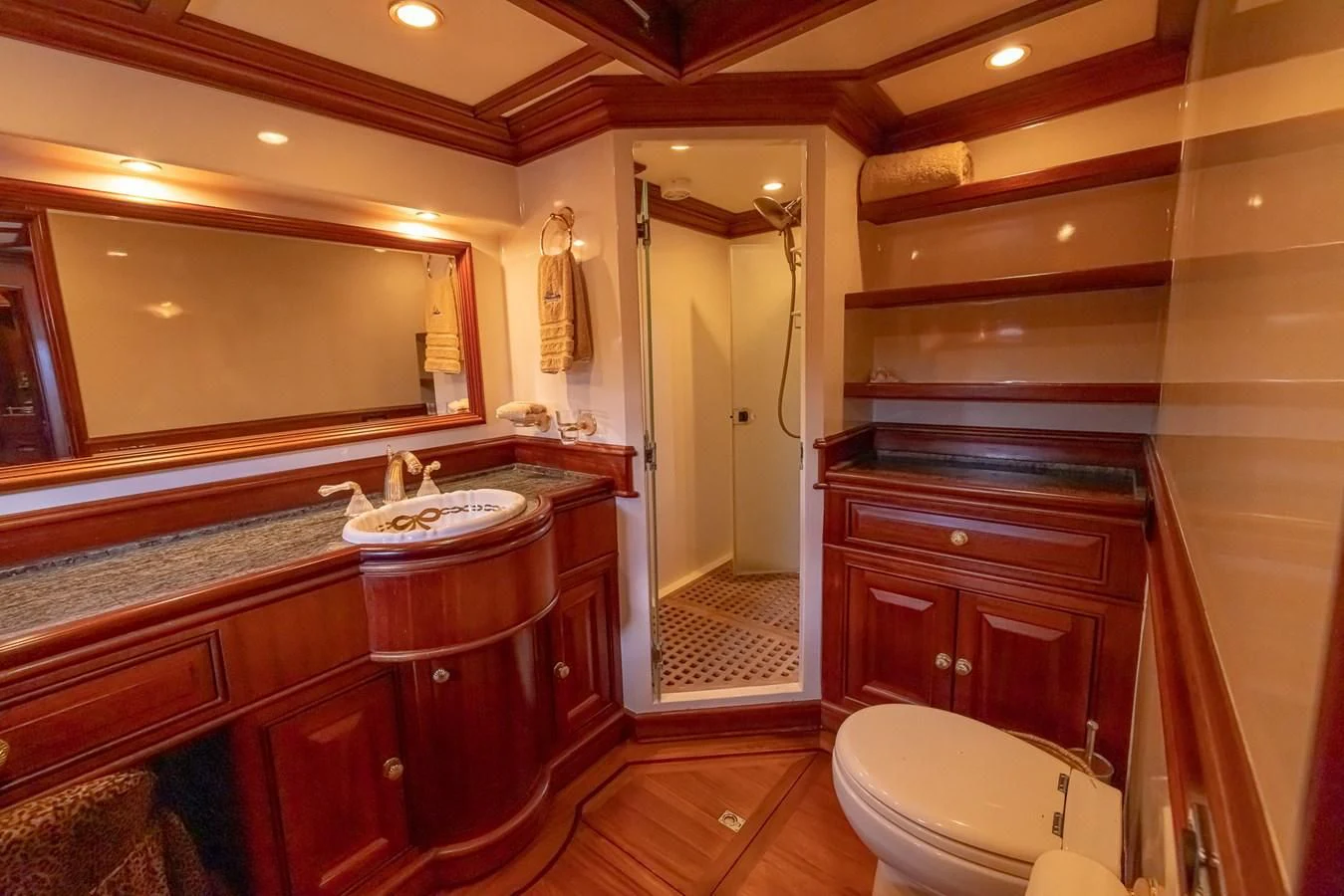 a bathroom with a large countertop aboard 85 CLASSIC Yacht for Sale