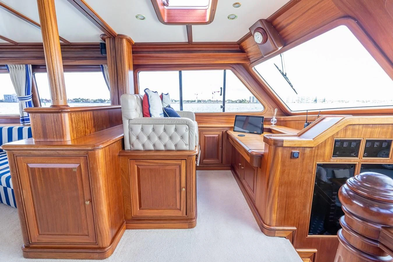 a room with a bed and desk aboard 85 CLASSIC Yacht for Sale
