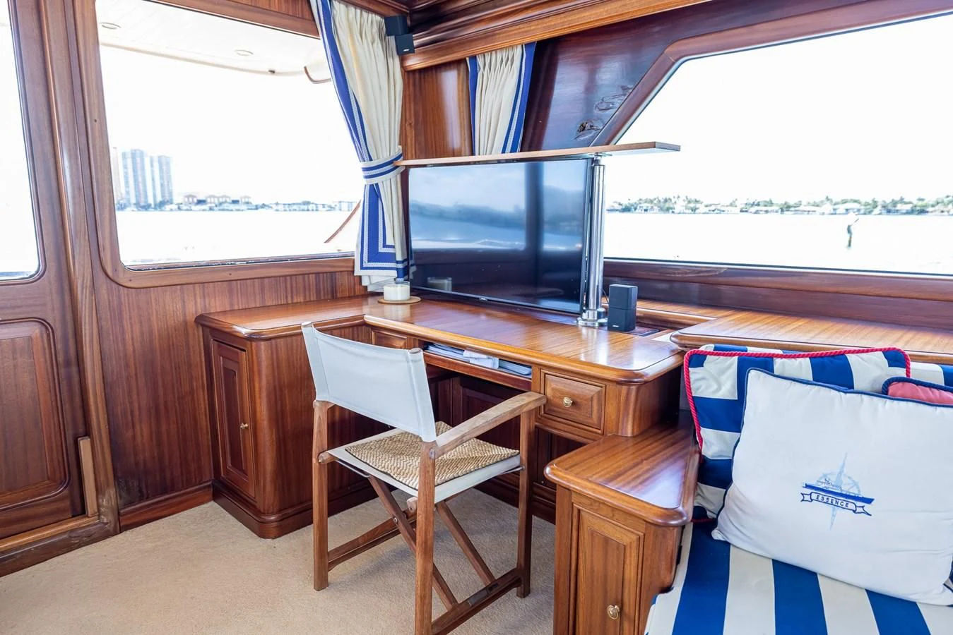 a room with a desk and a tv aboard 85 CLASSIC Yacht for Sale