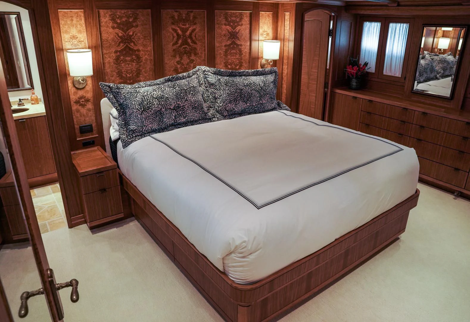 a bed in a room aboard HAU TREE Yacht for Sale