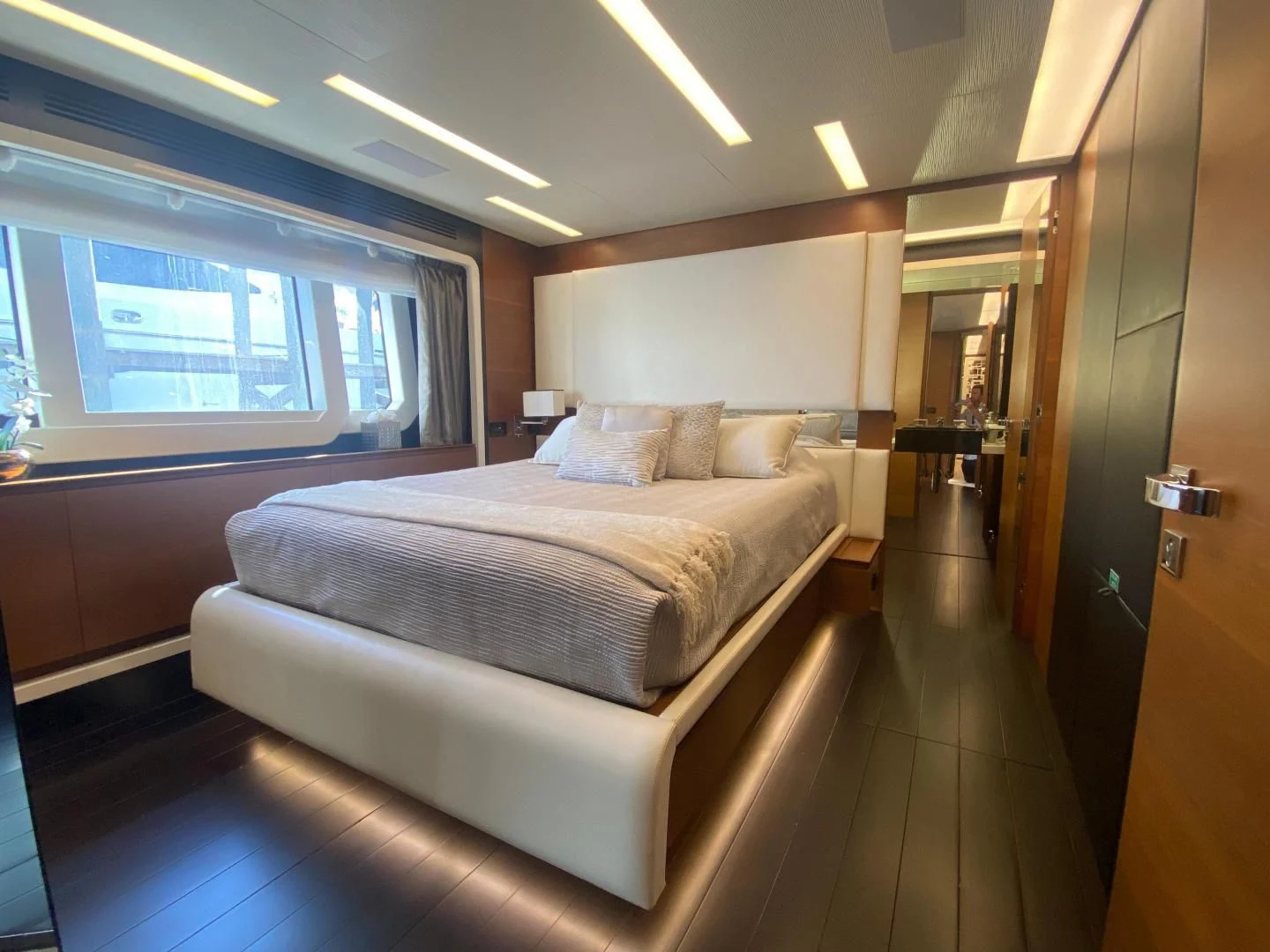 a bed in a room aboard LA TACHE Yacht for Sale