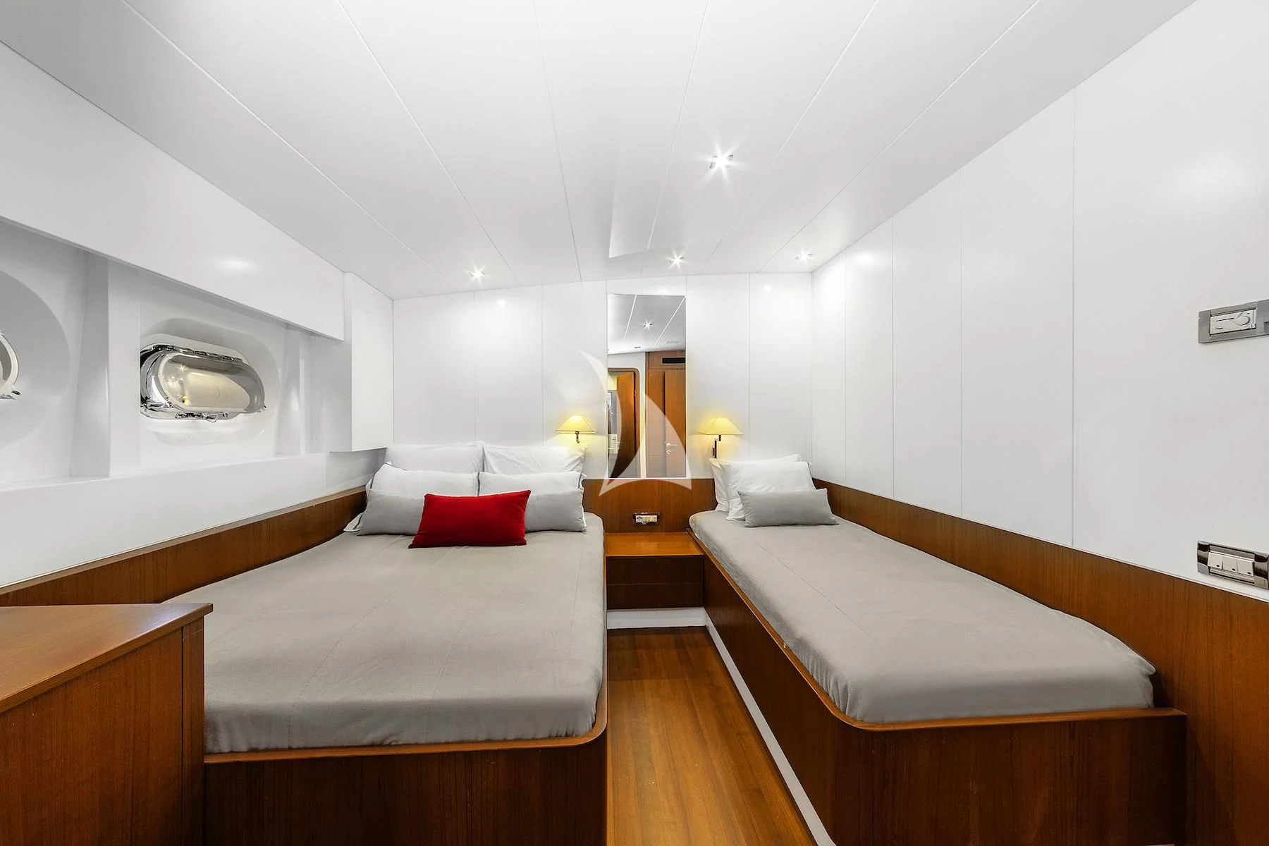 a room with two beds aboard UBI BENE Yacht for Charter