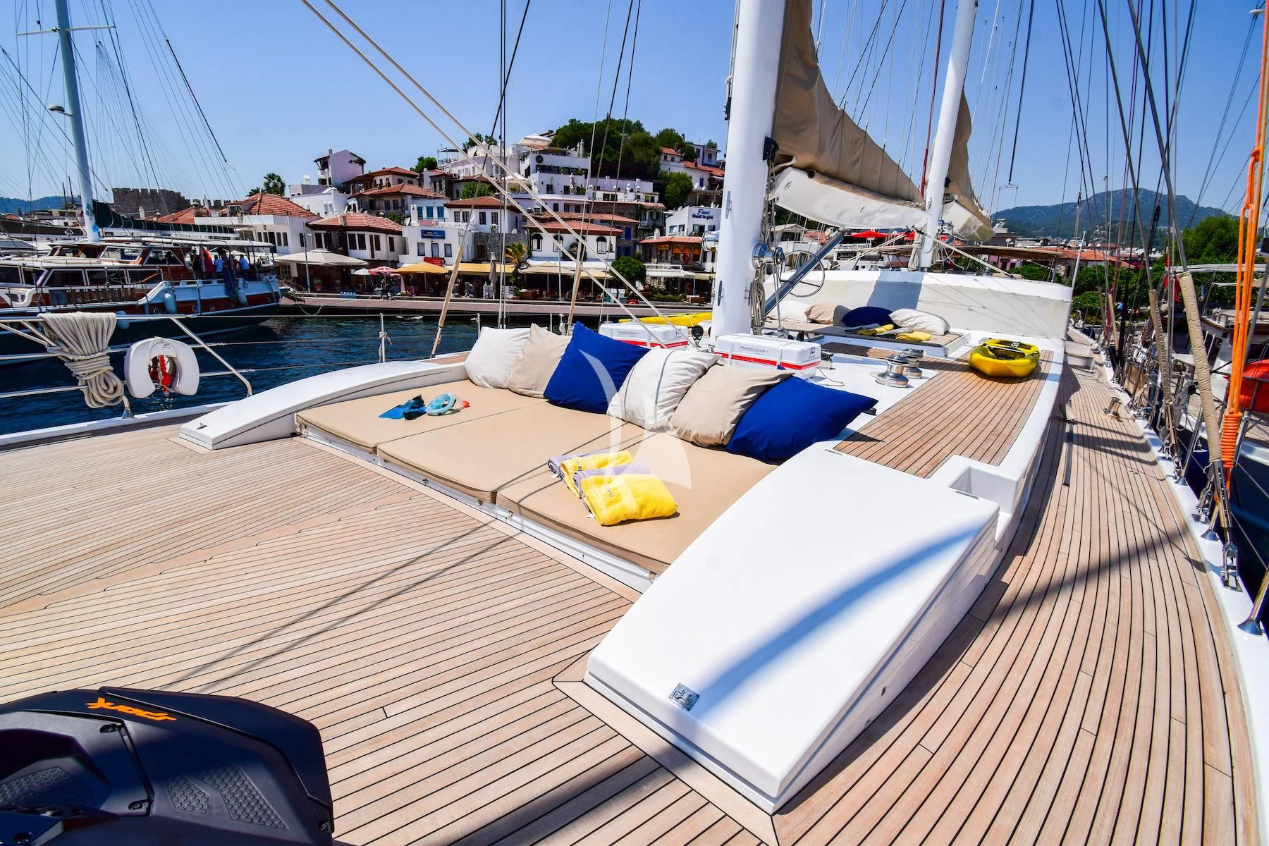 a boat dock with boats aboard UBI BENE Yacht for Charter
